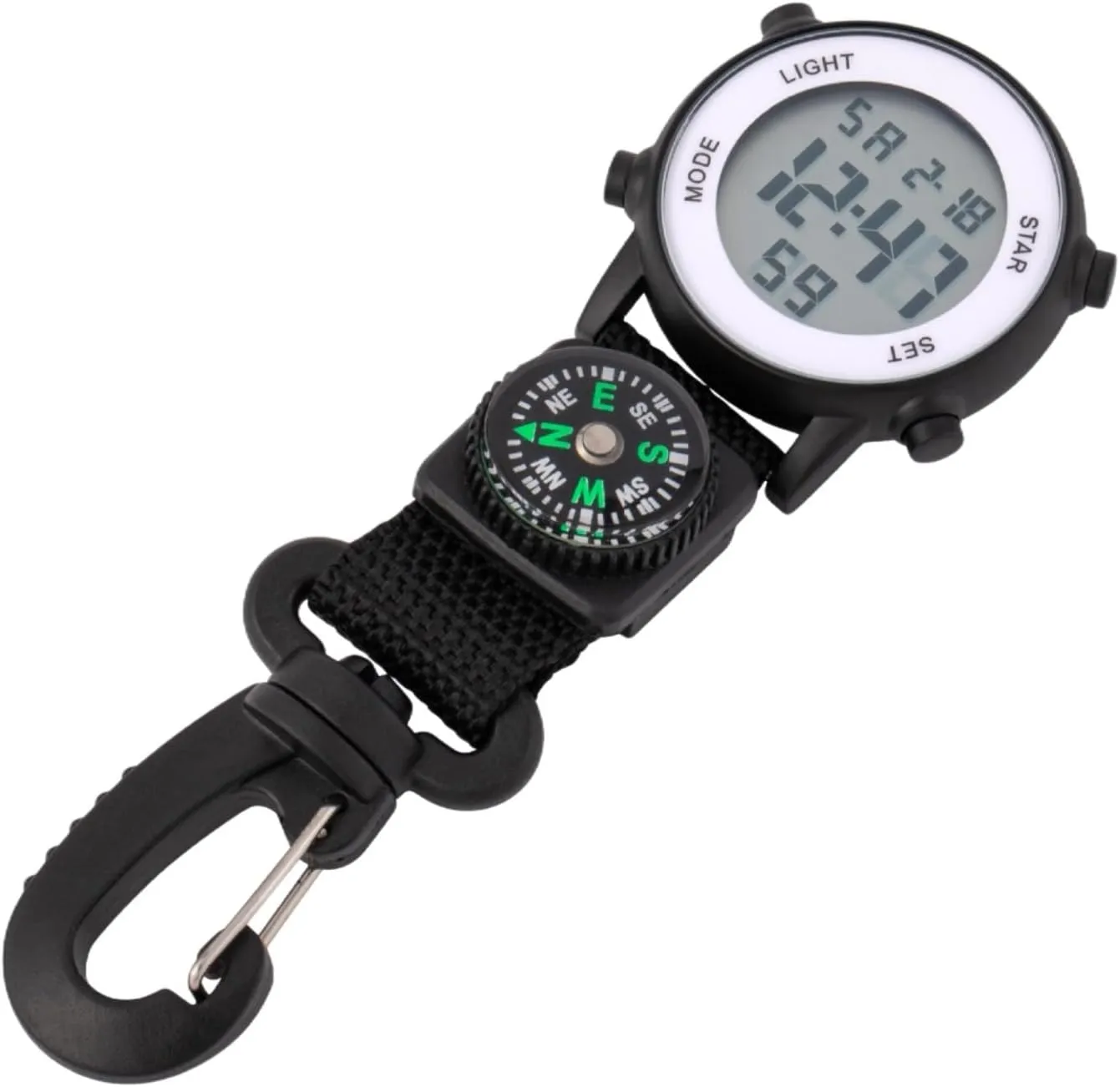 with Compass and Carabiner Clip, 1.65-Inch Waterproof Pocket Timepiece for Hiking and Camping, Backlit Quartz Movement Watch Outdoor Digital unincorporated punishment deep intertidal connection Watch 