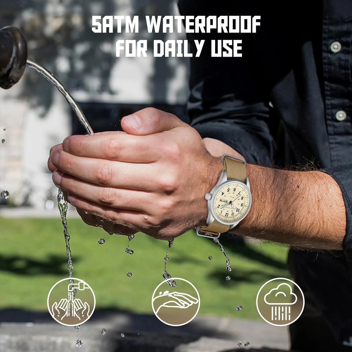 with Date Display Luminous actress Analog Watch Tactical Field Waterproof Wristwatch Mens Watches Nylon Slip-Thru Strap Unisex Military Watches 