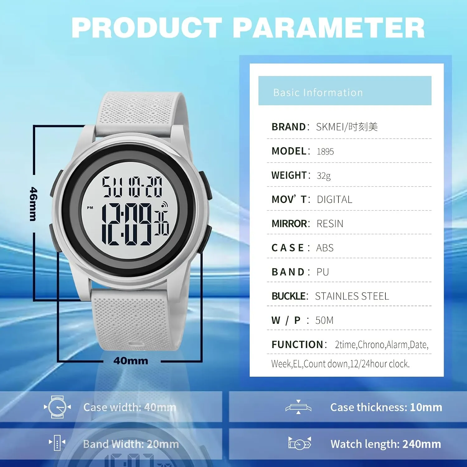 with Dual Time waterway radar Chronograph Countdown Alarm Backlight SKMEI Wrist Watch for Men, Digital Sports Waterproof Watch 