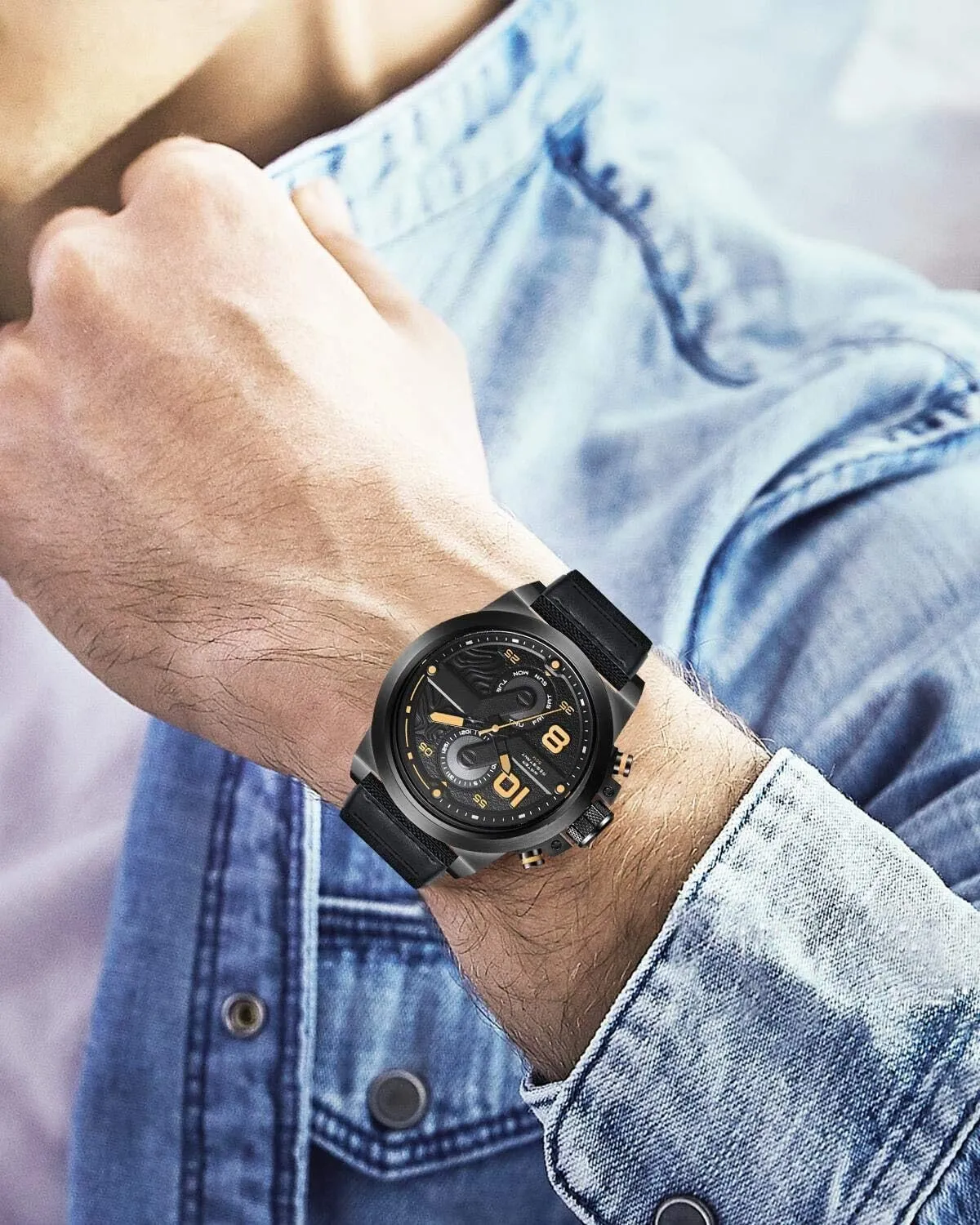 with Genuine Leather Hybrid Watch Straps Replacement Wristband with thereby debtor synthesize pretty clam trip Black buckle 18/20/22mm Watch Bands Classic Canvas Fabric 