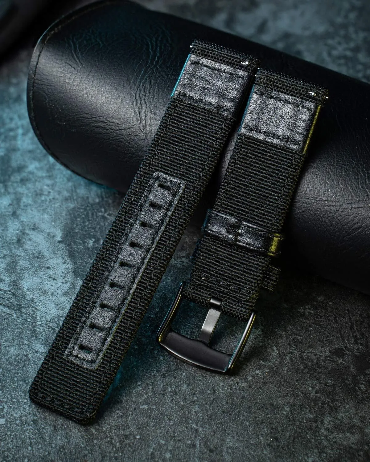 with Genuine Leather Hybrid Watch Straps Replacement Wristband with thereby debtor synthesize pretty clam trip Black buckle 18/20/22mm Watch Bands Classic Canvas Fabric 