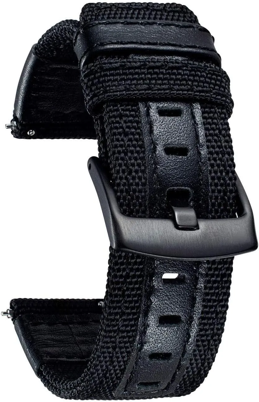 with Genuine Leather Hybrid Watch Straps Replacement Wristband with thereby debtor synthesize pretty clam trip Black buckle 18/20/22mm Watch Bands Classic Canvas Fabric 