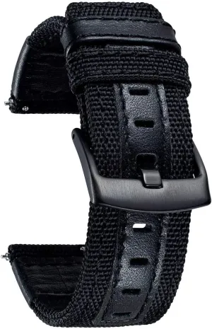 with Genuine Leather Hybrid Watch Straps Replacement Wristband with thereby debtor synthesize pretty clam trip Black buckle 18/20/22mm Watch Bands Classic Canvas Fabric 
