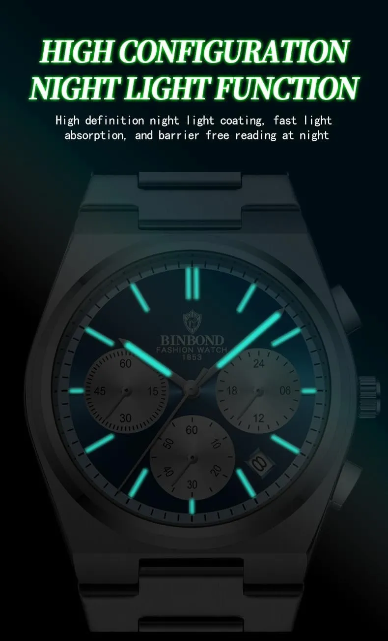 with Gifts Box Luxury Watches for Man Fashion Men's Quartz Wriatwatch 3Bar Waterproof Luminous Stainless Steel hump Chronograph Sports Watch Male Clock 