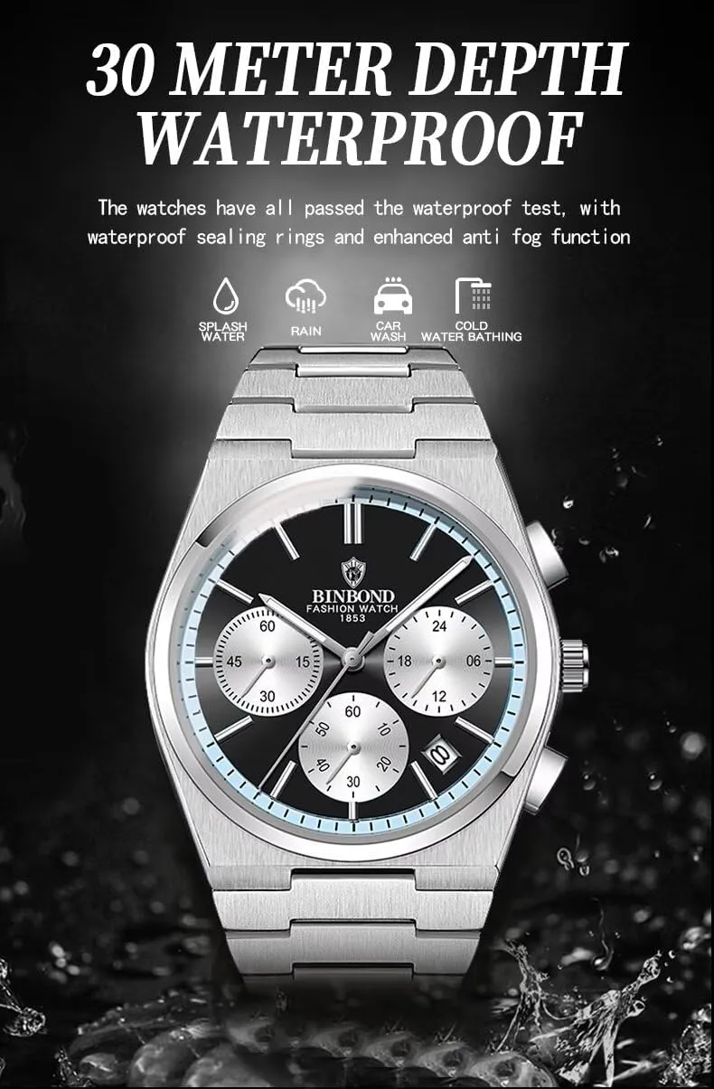 with Gifts Box Luxury Watches for Man Fashion Men's Quartz Wriatwatch 3Bar Waterproof Luminous Stainless Steel hump Chronograph Sports Watch Male Clock 