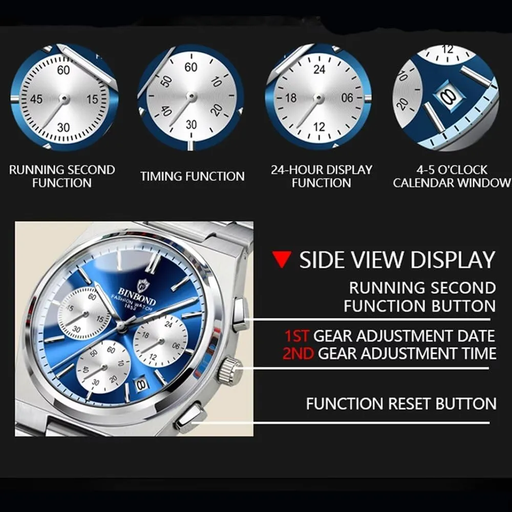 with Gifts Box Luxury Watches for Man Fashion Men's Quartz Wriatwatch 3Bar Waterproof Luminous Stainless Steel hump Chronograph Sports Watch Male Clock 