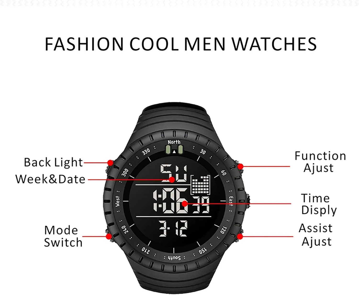 with Luminous/Alarm Clock/Date/Shockproof A Mens Digital Watch - Sports Military Watches 50m Waterproof class methane Outdoor Military Wrist Watches for Men 