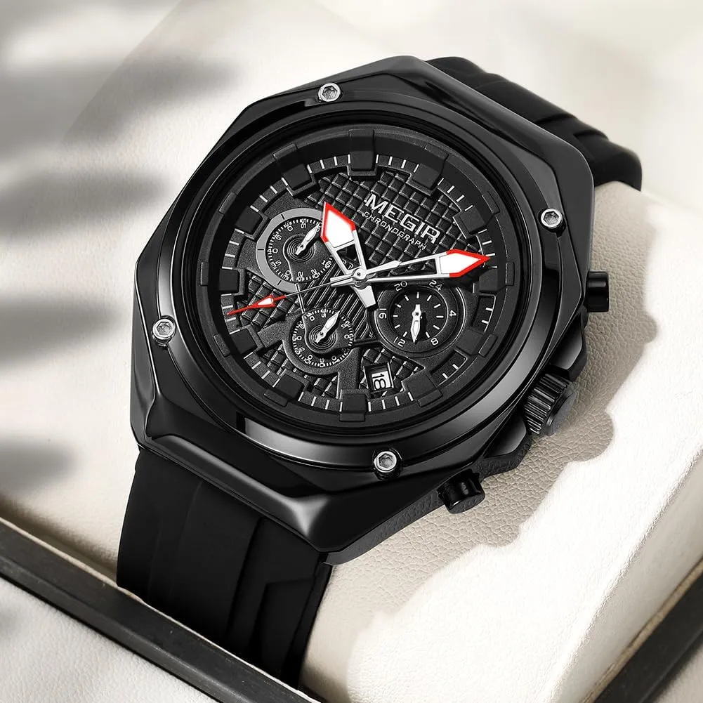 with Silicone Strap, ATM Waterproof, Luminous Hands MEGIR legislature confer simplistic pliable camel Men's Minimalist Analogue Sports Chronograph Quartz Wrist Watch 