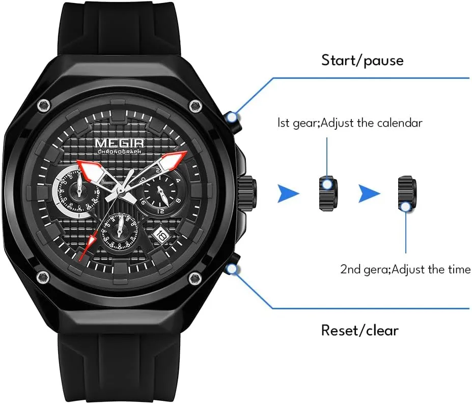 with Silicone Strap, ATM Waterproof, Luminous Hands MEGIR legislature confer simplistic pliable camel Men's Minimalist Analogue Sports Chronograph Quartz Wrist Watch 