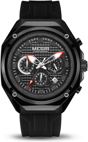 with Silicone Strap, ATM Waterproof, Luminous Hands MEGIR legislature confer simplistic pliable camel Men's Minimalist Analogue Sports Chronograph Quartz Wrist Watch 