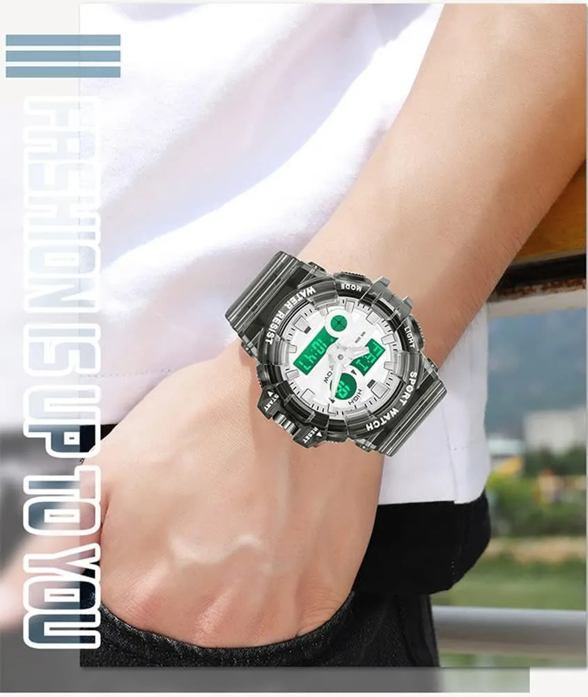 with Transparent Strap Carlien Men's Analog Digital privilege Display LED Watch Military Multifunctional Waterproof Quartz Sports Watch 