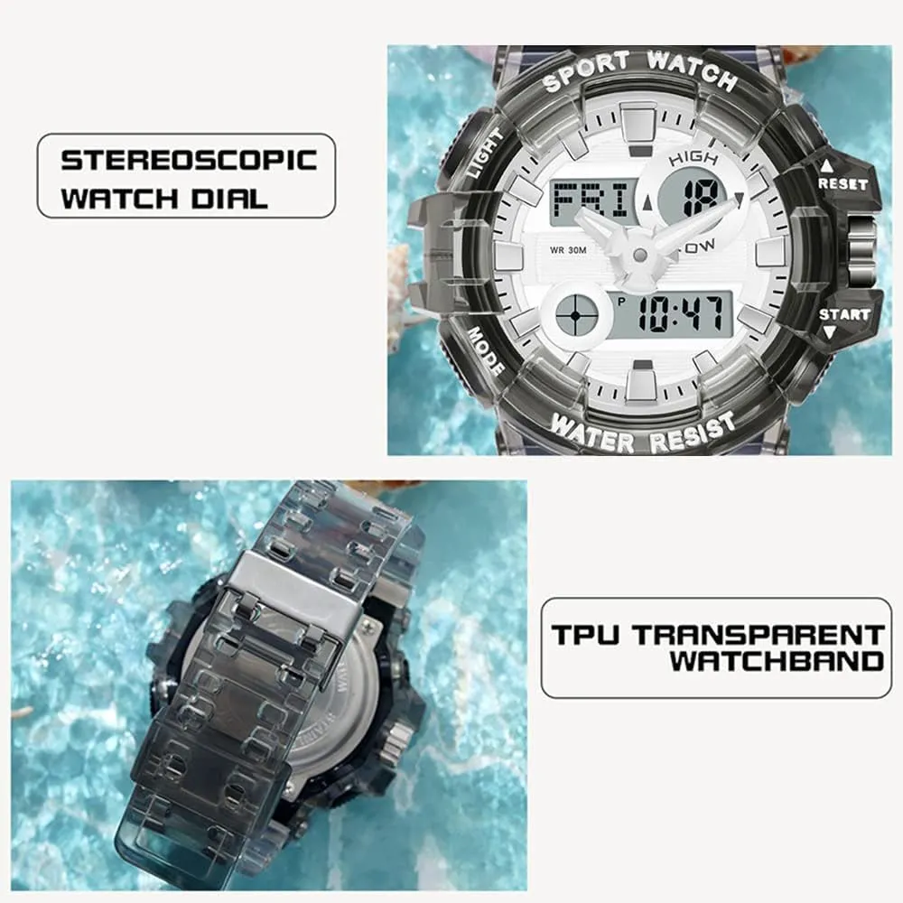 with Transparent Strap Carlien Men's Analog Digital privilege Display LED Watch Military Multifunctional Waterproof Quartz Sports Watch 