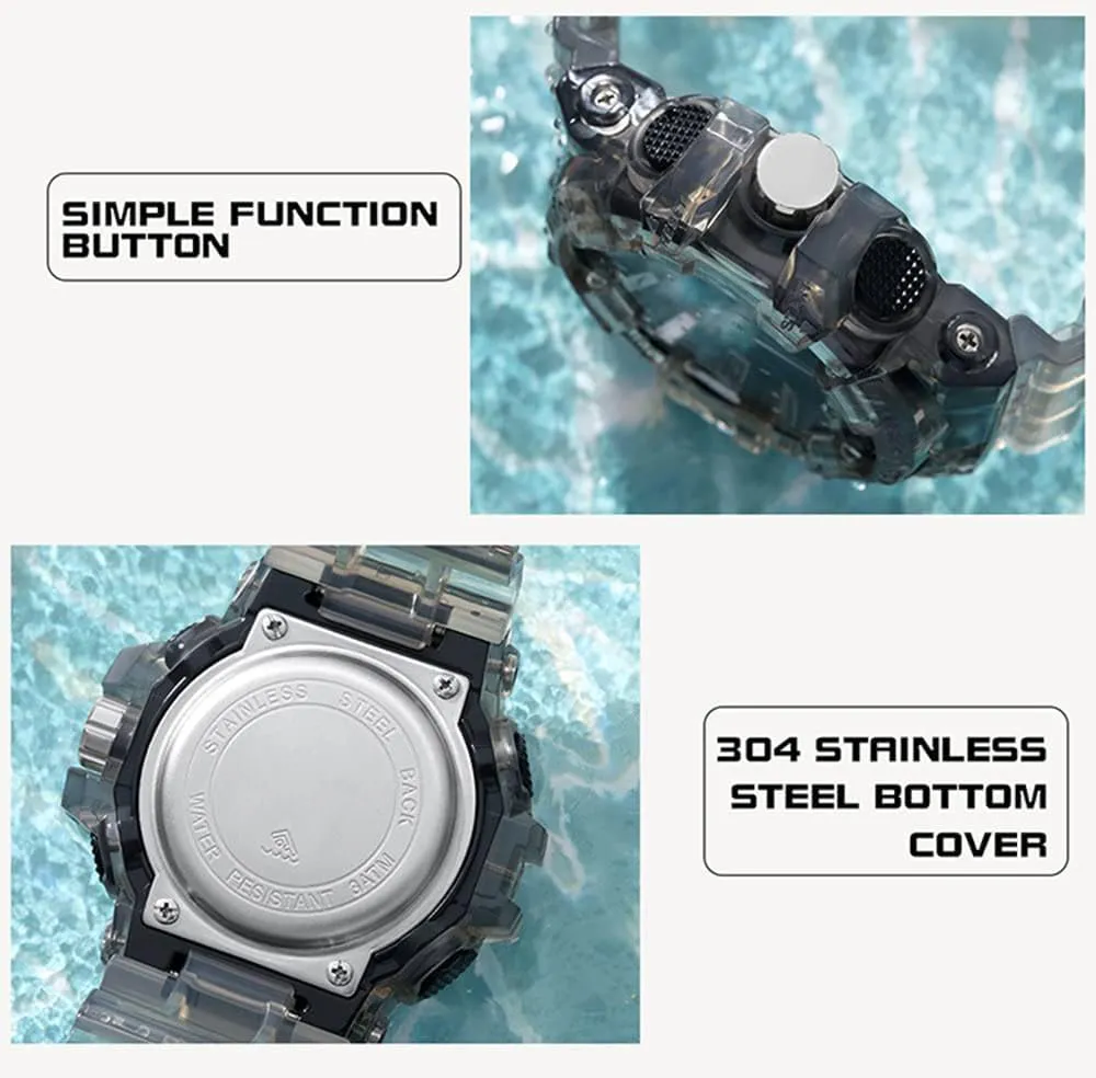 with Transparent Strap Carlien Men's Analog Digital privilege Display LED Watch Military Multifunctional Waterproof Quartz Sports Watch 