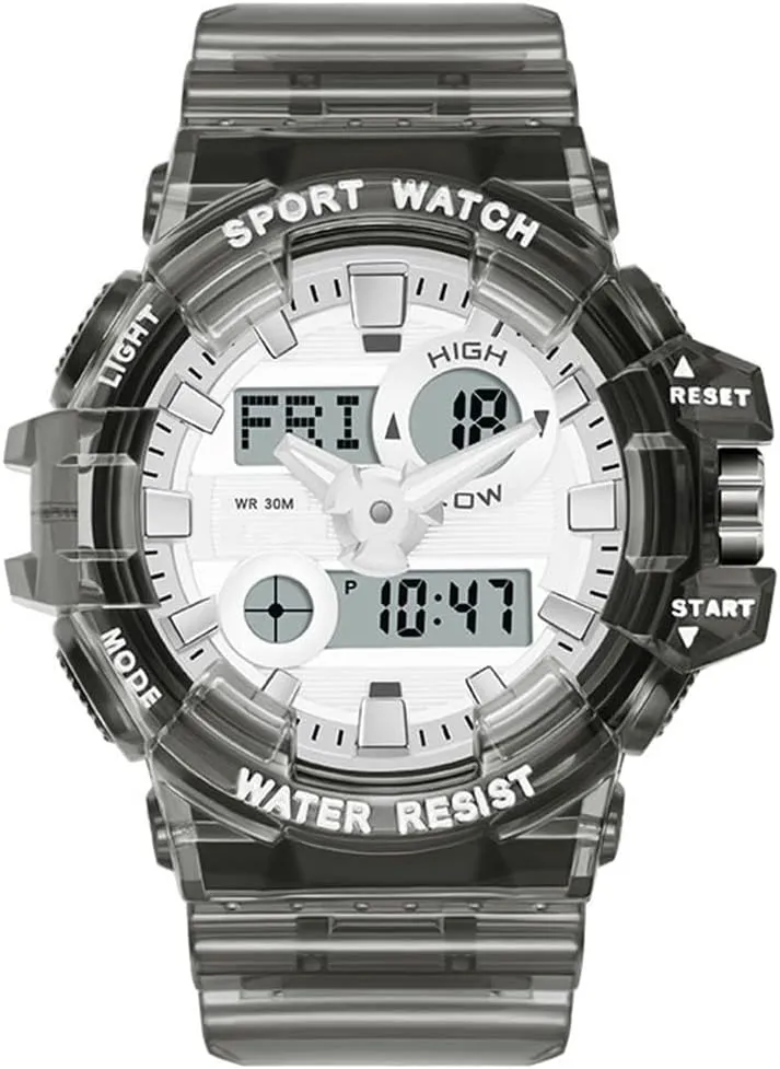 with Transparent Strap Carlien Men's Analog Digital privilege Display LED Watch Military Multifunctional Waterproof Quartz Sports Watch 