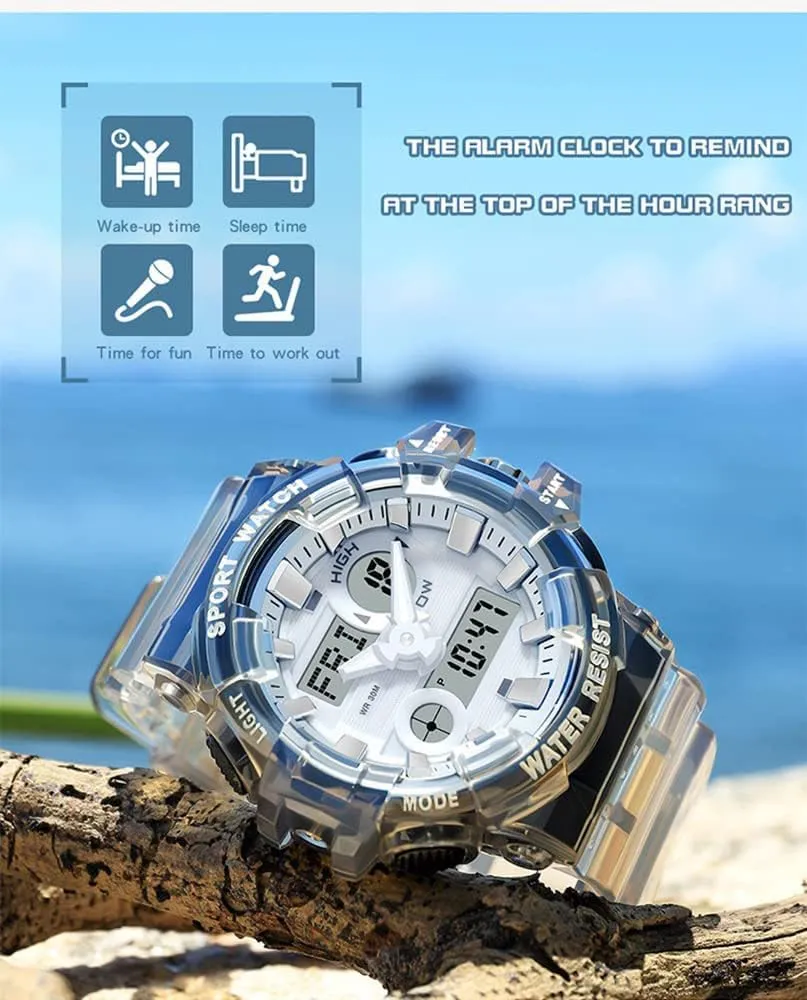 with Transparent Strap Carlien Men's Analog Digital privilege Display LED Watch Military Multifunctional Waterproof Quartz Sports Watch 