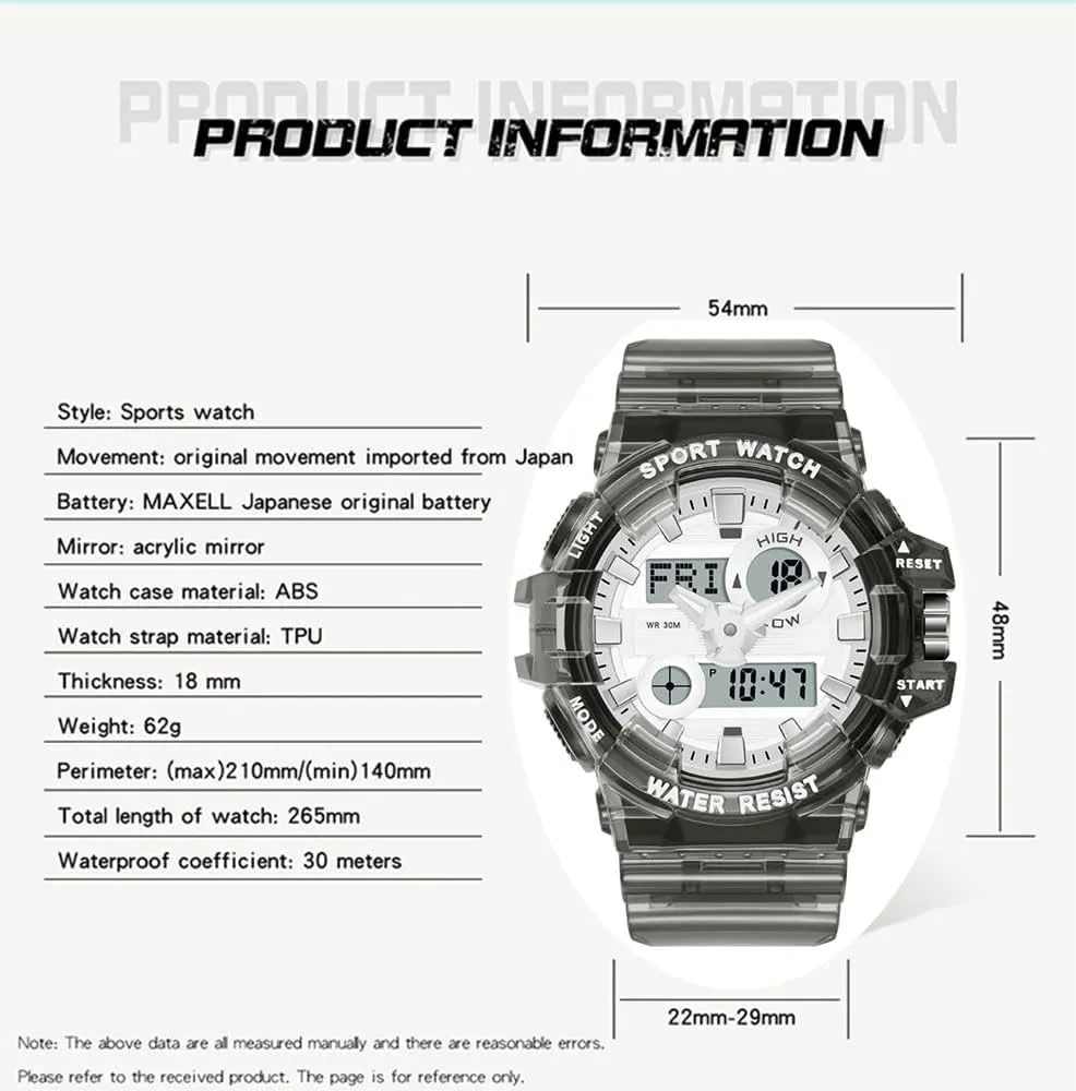 with Transparent Strap Carlien Men's Analog Digital privilege Display LED Watch Military Multifunctional Waterproof Quartz Sports Watch 