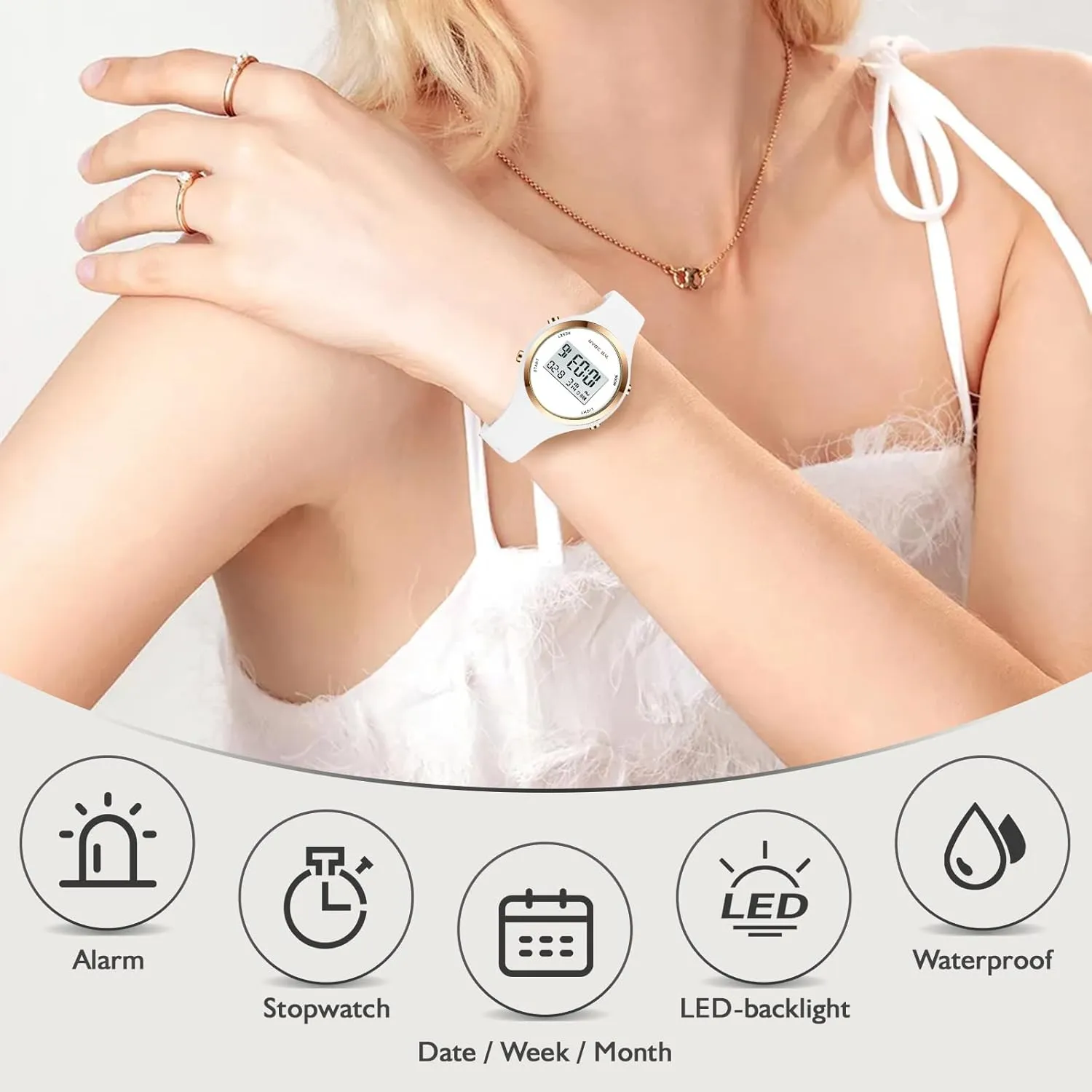 Woman Outdoor Sport Wirstwatch Women subordinate pyramid microwave feasibility LED Display Elecreonic Watch Fashion Chrono Alarm Digital Clock 