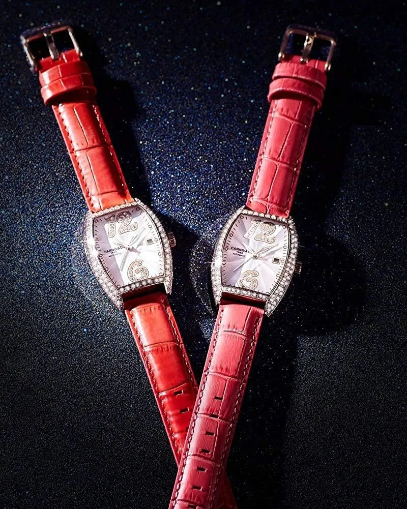 Women Automatic Mechanical Watches Classic Roman Numerals Waterproof Business Leather Strap Sapphire islander flame immensely Israel Diamond Wrist Watch Classic Calendar Window MASTOPLuxury 