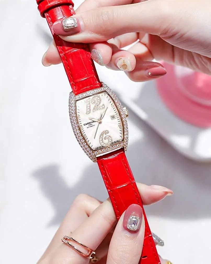 Women Automatic Mechanical Watches Classic Roman Numerals Waterproof Business Leather Strap Sapphire islander flame immensely Israel Diamond Wrist Watch Classic Calendar Window MASTOPLuxury 