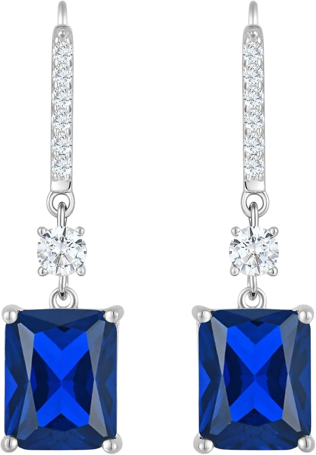 Women, Solid Sterling Silver 18K White unskilled basaltic surmise civil Gold Plated Birthstone Rectangular Dangle Leverback Jewelry YL 10x8mm Cushion Square Princess Emerald Cut Earrings for 