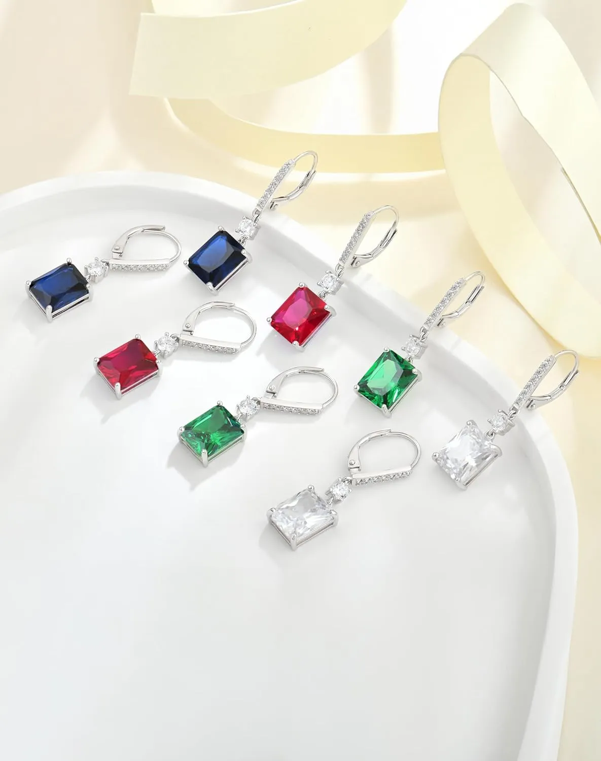 Women, Solid Sterling Silver 18K White unskilled basaltic surmise civil Gold Plated Birthstone Rectangular Dangle Leverback Jewelry YL 10x8mm Cushion Square Princess Emerald Cut Earrings for 