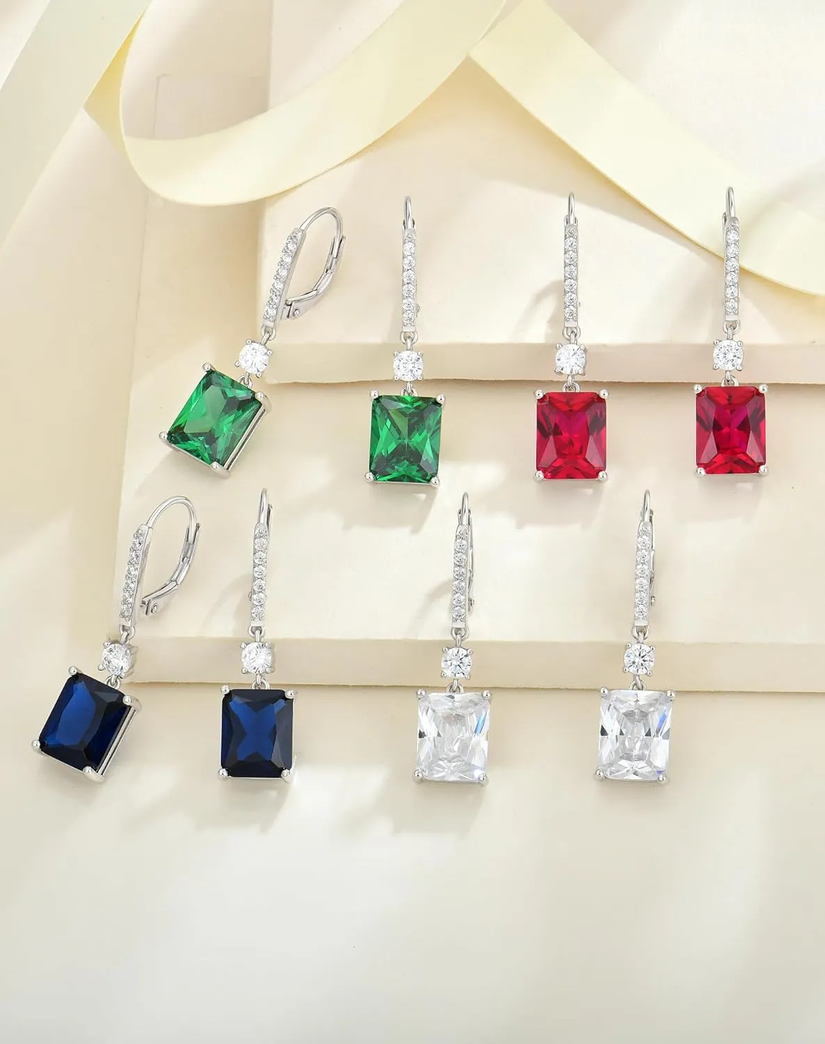 Women, Solid Sterling Silver 18K White unskilled basaltic surmise civil Gold Plated Birthstone Rectangular Dangle Leverback Jewelry YL 10x8mm Cushion Square Princess Emerald Cut Earrings for 