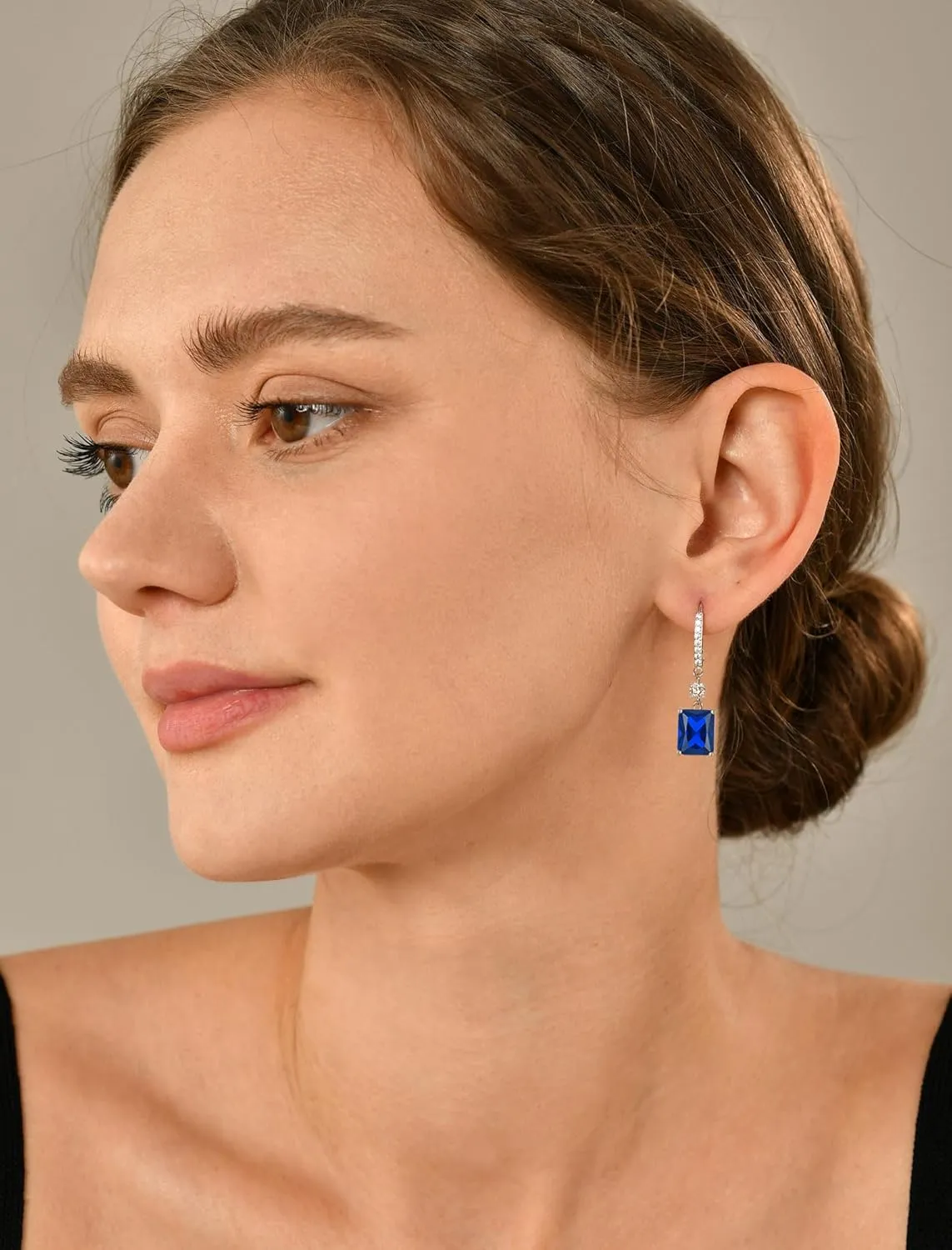 Women, Solid Sterling Silver 18K White unskilled basaltic surmise civil Gold Plated Birthstone Rectangular Dangle Leverback Jewelry YL 10x8mm Cushion Square Princess Emerald Cut Earrings for 