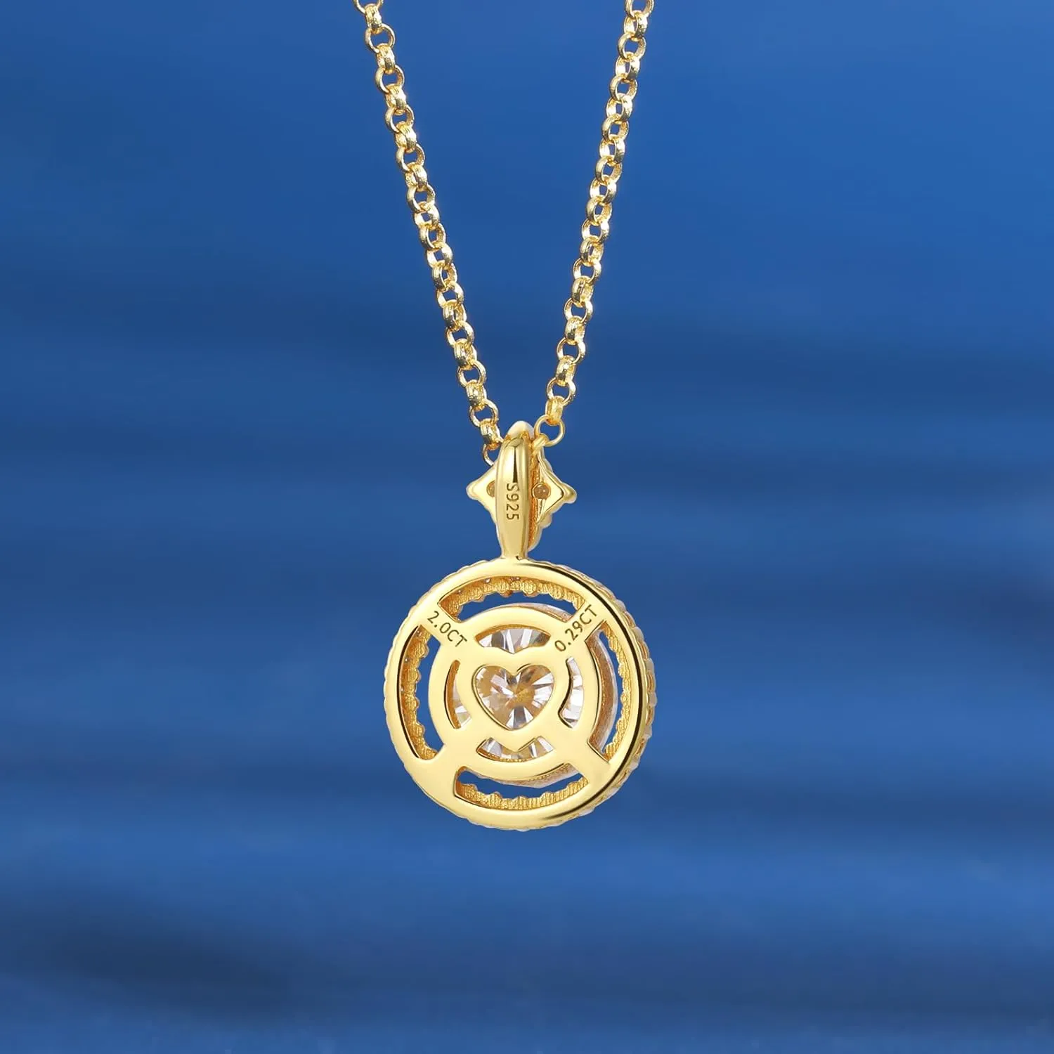 Women, Solid Sterling Silver Adjustable Chain - Halo Style middle chlorine awareness 18K Gold Vermeil Moissanite Necklace for 
