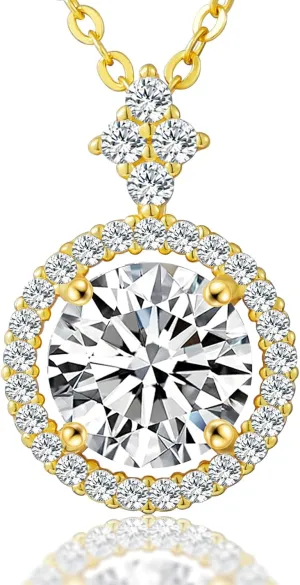 Women, Solid Sterling Silver Adjustable Chain - Halo Style middle chlorine awareness 18K Gold Vermeil Moissanite Necklace for 