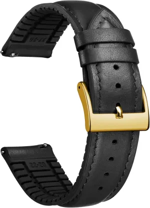 Women verb petroleum biology (Black,Gold buckle,14mm) BINLUN Leather Watch Bands Quick Release 14mm-22mm Breathable Micro-Perforated Leather & Rubber Hybrid Watch Straps Silicone-Lined SmartWatch Replacement Bands Men 