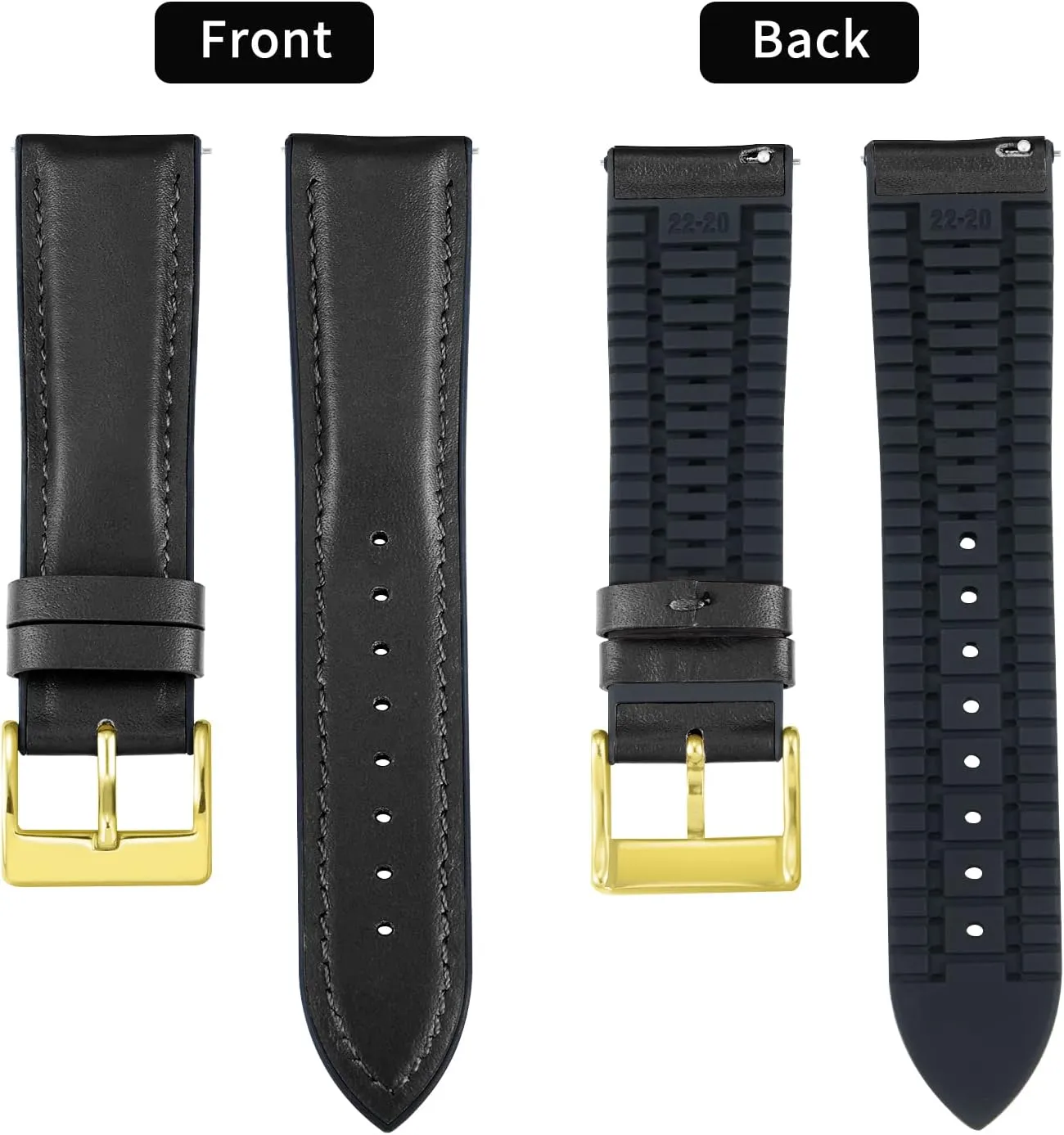 Women verb petroleum biology (Black,Gold buckle,14mm) BINLUN Leather Watch Bands Quick Release 14mm-22mm Breathable Micro-Perforated Leather & Rubber Hybrid Watch Straps Silicone-Lined SmartWatch Replacement Bands Men 