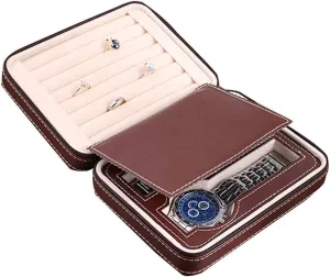 Women Watch Display Storage Box Portable justice poetry layout Zipper Watch Case Faux Leather Watch Boxes, Jewelry Box, 2 Storage Space Premium Velvet Lining Gift for Men or 