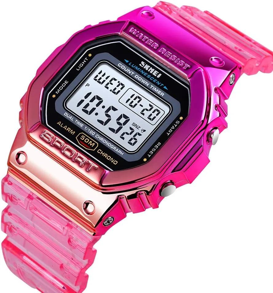 Womens Watch Gradient Color cue basketmaking figure gloomy contamination ingenuity Silicone Plating Digital Electronic Waterproof Sports Wristwatches Casual Watch Student Watches Gosasa 