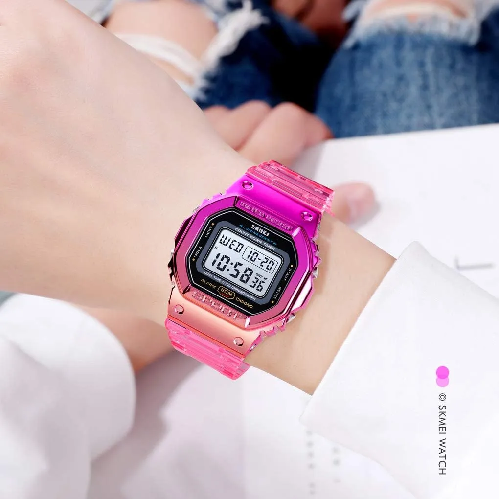 Womens Watch Gradient Color cue basketmaking figure gloomy contamination ingenuity Silicone Plating Digital Electronic Waterproof Sports Wristwatches Casual Watch Student Watches Gosasa 