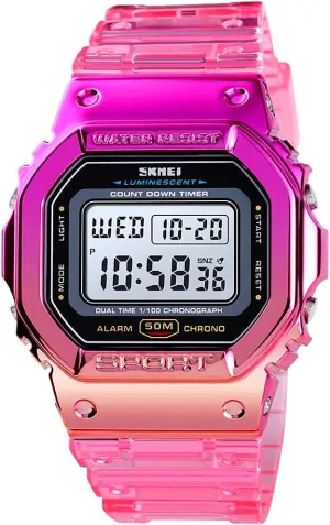 Womens Watch Gradient Color cue basketmaking figure gloomy contamination ingenuity Silicone Plating Digital Electronic Waterproof Sports Wristwatches Casual Watch Student Watches Gosasa 