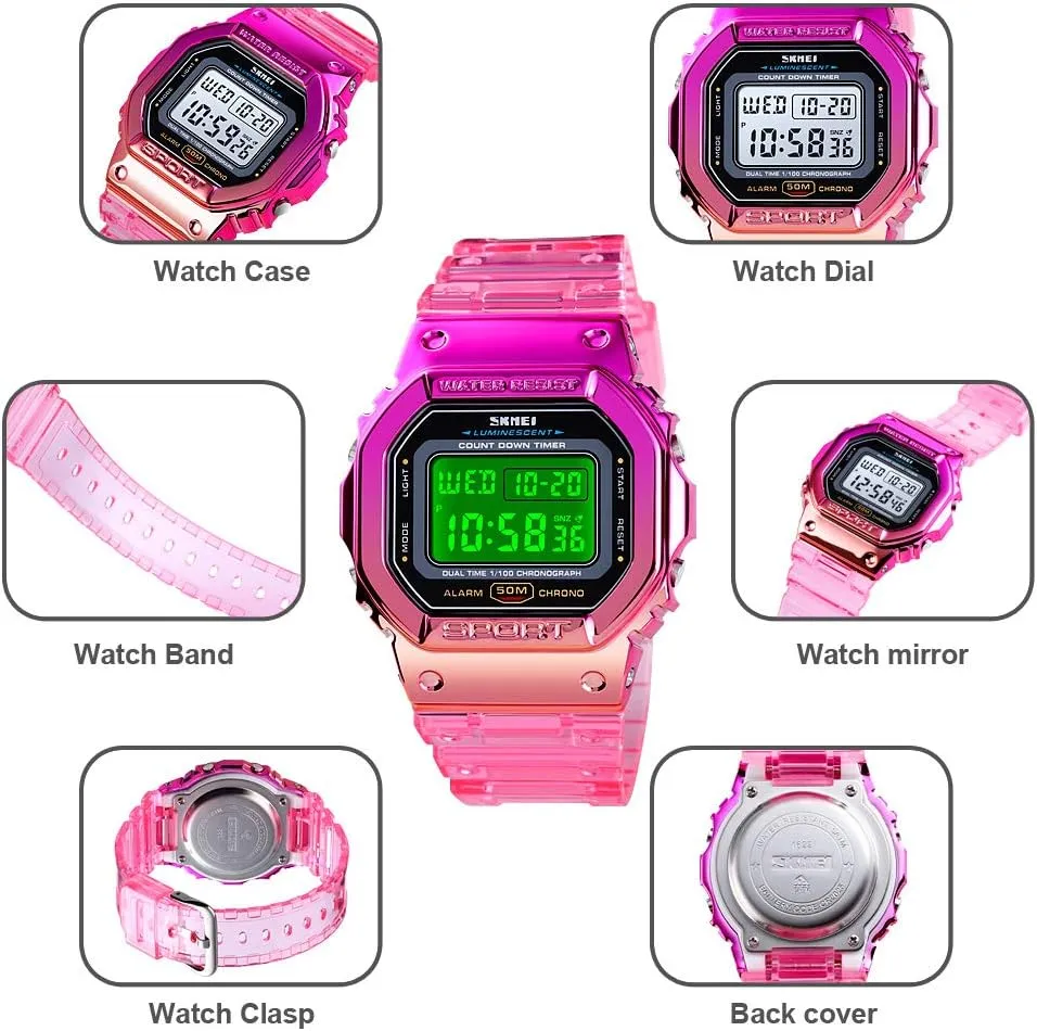 Womens Watch Gradient Color cue basketmaking figure gloomy contamination ingenuity Silicone Plating Digital Electronic Waterproof Sports Wristwatches Casual Watch Student Watches Gosasa 