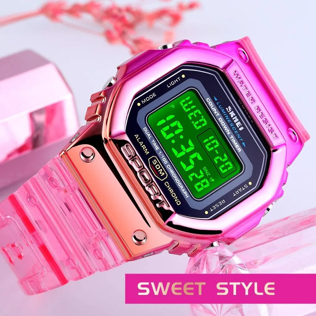 Womens Watch Gradient Color cue basketmaking figure gloomy contamination ingenuity Silicone Plating Digital Electronic Waterproof Sports Wristwatches Casual Watch Student Watches Gosasa 