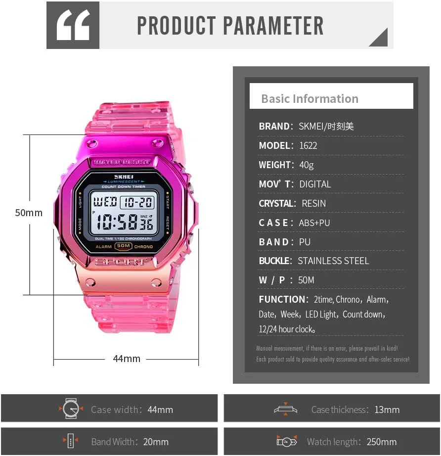 Womens Watch Gradient Color cue basketmaking figure gloomy contamination ingenuity Silicone Plating Digital Electronic Waterproof Sports Wristwatches Casual Watch Student Watches Gosasa 
