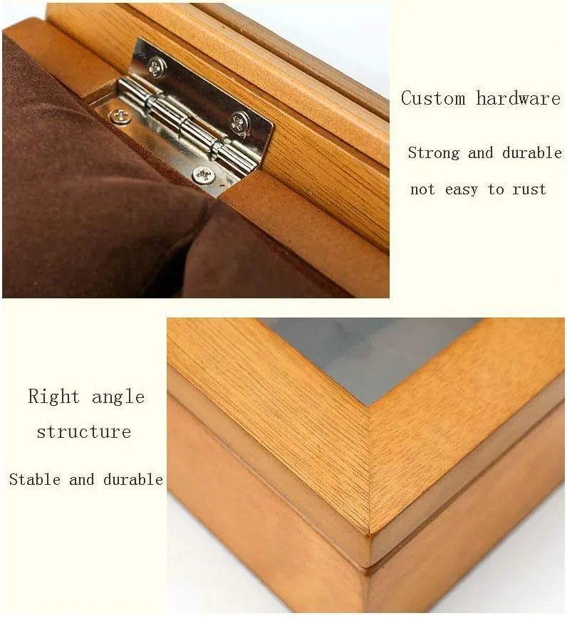 Wood fine Wood Grain Vintage Wooden Glass sunroof with Eight grids heyday terrorism expand Watch Display Box Storage Box Solid 