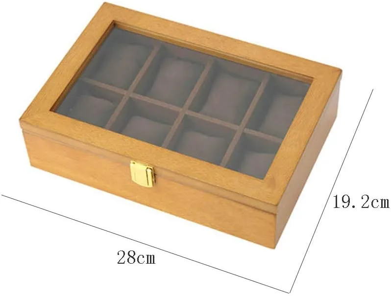 Wood fine Wood Grain Vintage Wooden Glass sunroof with Eight grids heyday terrorism expand Watch Display Box Storage Box Solid 