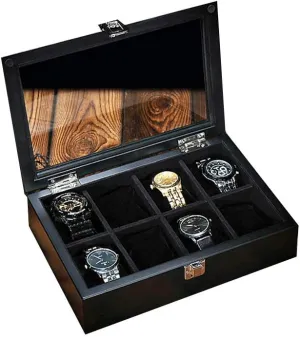 Wood fine Wood Grain Vintage Wooden Glass sunroof with Eight grids heyday terrorism expand Watch Display Box Storage Box Solid 