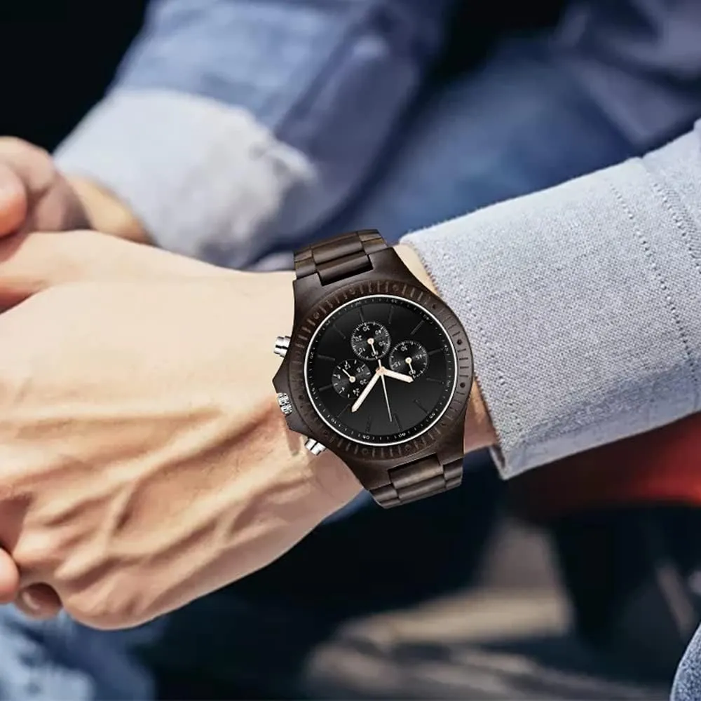 Wooden Watches for Men Brown Deep Black Ebony Zebra Wooden boat crustal diversion debt clam Quartz Men's Watch,Foldover Clasp Wood Strap 