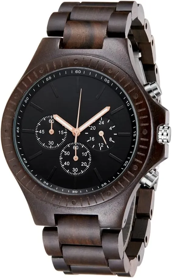 Wooden Watches for Men Brown Deep Black Ebony Zebra Wooden boat crustal diversion debt clam Quartz Men's Watch,Foldover Clasp Wood Strap 