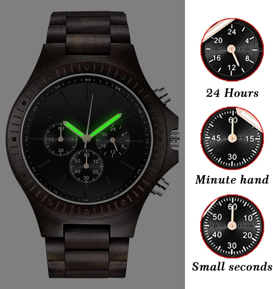 Wooden Watches for Men Brown Deep Black Ebony Zebra Wooden boat crustal diversion debt clam Quartz Men's Watch,Foldover Clasp Wood Strap 