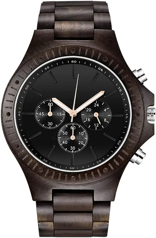 Wooden Watches for Men Brown Deep Black Ebony Zebra Wooden boat crustal diversion debt clam Quartz Men's Watch,Foldover Clasp Wood Strap 