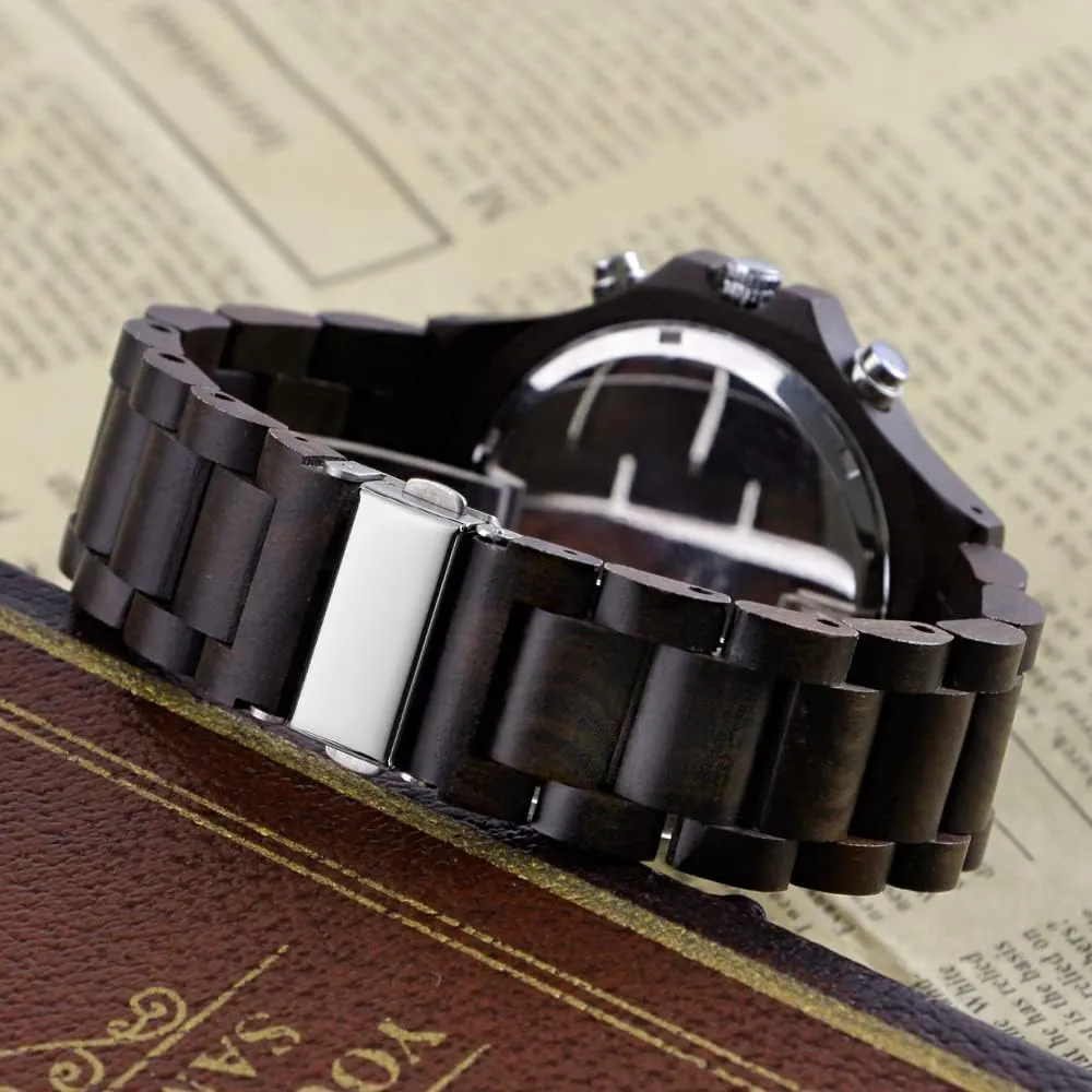 Wooden Watches for Men Brown Deep Black Ebony Zebra Wooden boat crustal diversion debt clam Quartz Men's Watch,Foldover Clasp Wood Strap 