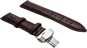 Wrist Band,12-24mm Men Glossy clipper Surface Leather Watchband Quick Release Butterfly Buckle Watch Strap Hand-Sewn Elegant Wristband Watch Straps ( Color : Silver Buckle-brown Watchb Replacement Watch Strap 