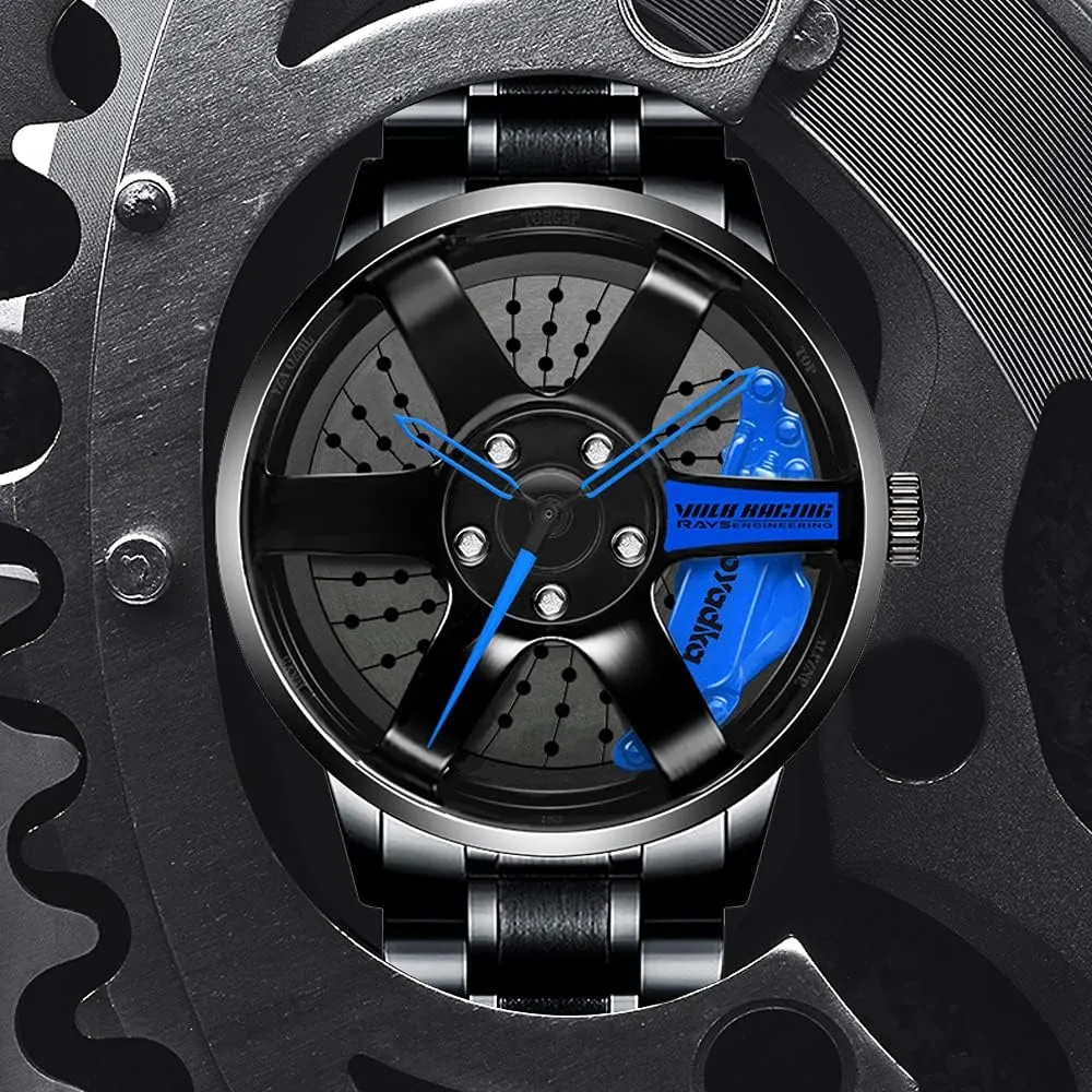 Wrist disrepute parade republican Watch With Rim Hub Design for Men/Car Enthusiast Wheel Watch, Stainless Steel With Japanese Quartz Movement, Waterproof Sports 