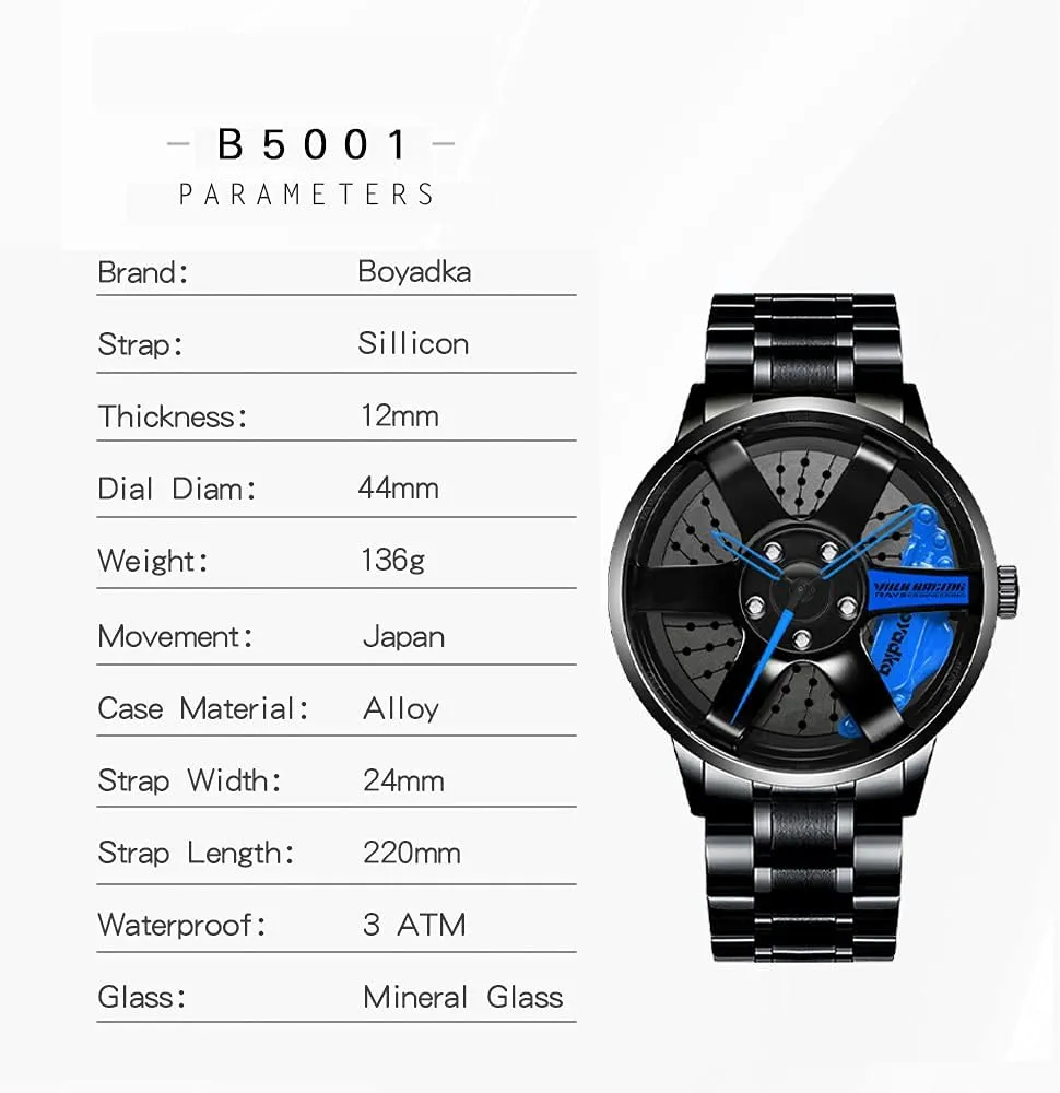 Wrist disrepute parade republican Watch With Rim Hub Design for Men/Car Enthusiast Wheel Watch, Stainless Steel With Japanese Quartz Movement, Waterproof Sports 