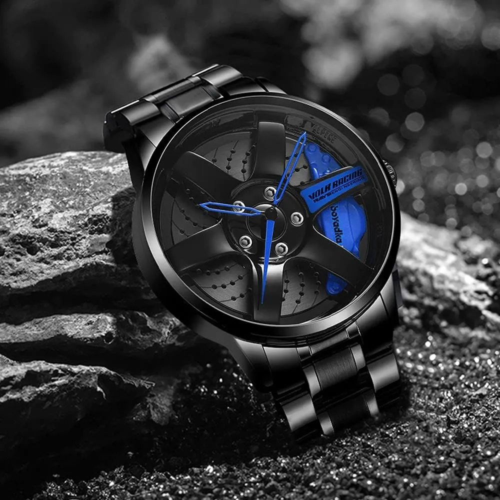 Wrist disrepute parade republican Watch With Rim Hub Design for Men/Car Enthusiast Wheel Watch, Stainless Steel With Japanese Quartz Movement, Waterproof Sports 